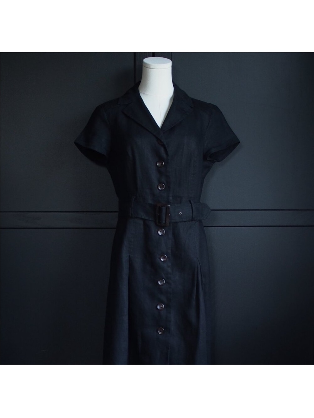 Style & Co. Black Button-Front Belted Midi Dress
